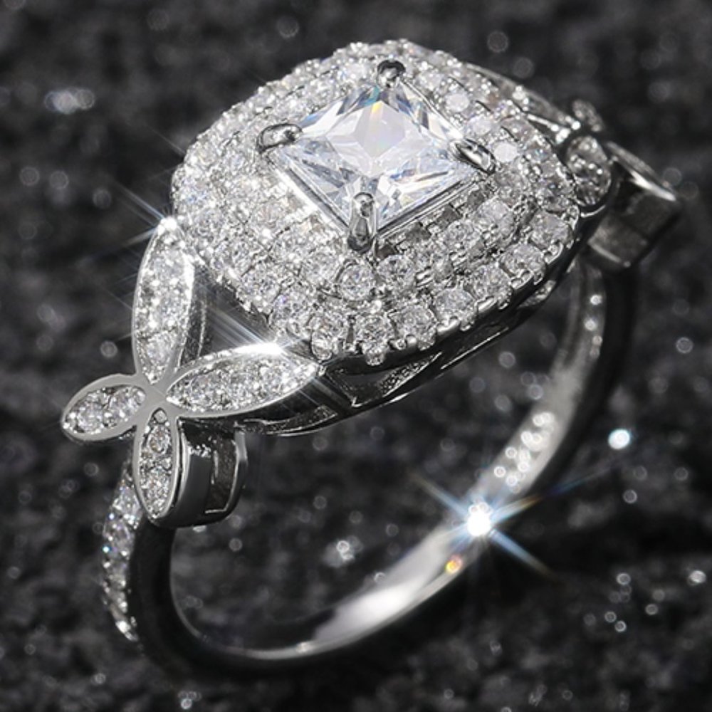💍Beautiful Pure Princess Cut Square CZ Romantic Wedding Ring, K820